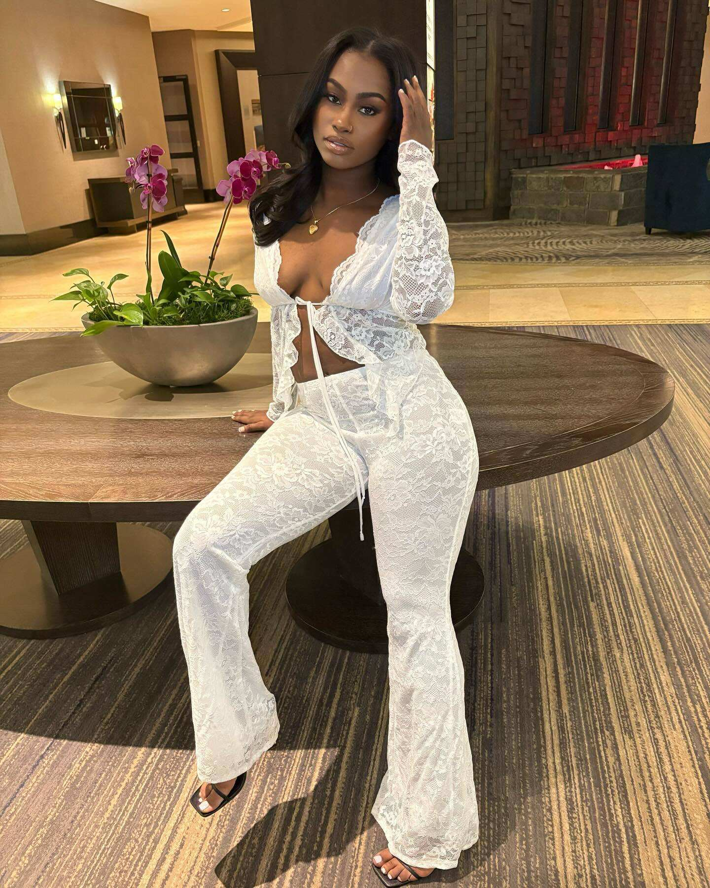 Adjamy Women’s Lace 2-Piece Set – Cardigan & Flared Pants