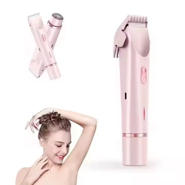 2-in-1 Bikini & Body Hair Trimmer for Women – Dual Head USB Rechargeable Shaver (Pink)