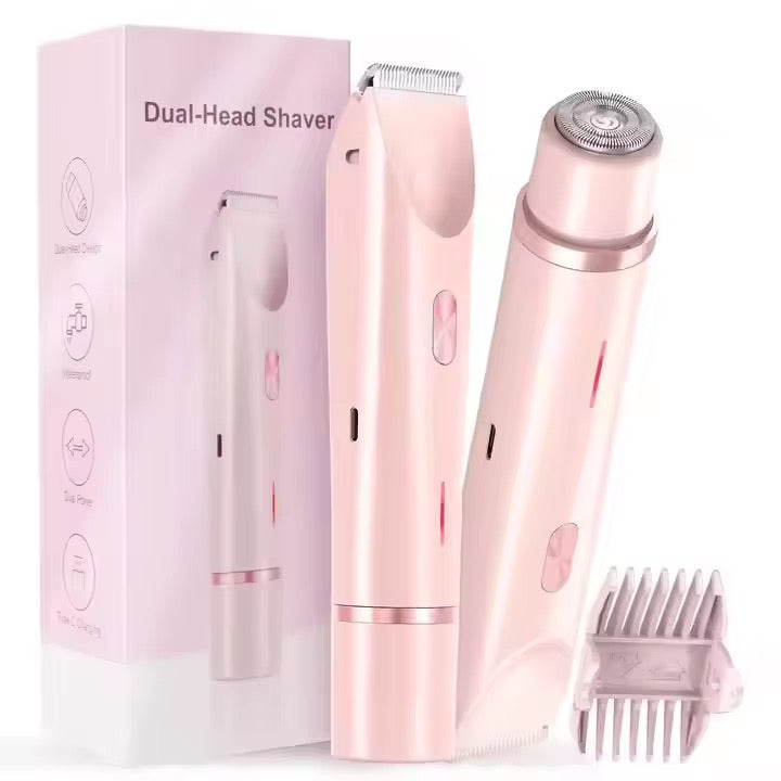 2-in-1 Bikini & Body Hair Trimmer for Women – Dual Head USB Rechargeable Shaver (Pink)
