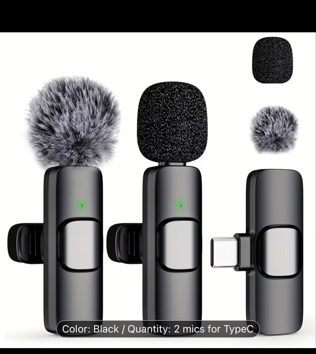 2-in-1 Dual Wireless Clip-On Microphone with Noise Reduction & One-Touch Recording – USB-C Rechargeable, 360° Omnidirectional