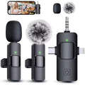 2-in-1 Dual Wireless Clip-On Microphone with Noise Reduction & One-Touch Recording – USB-C Rechargeable, 360° Omnidirectional