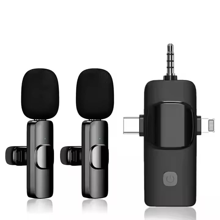 2-in-1 Dual Wireless Clip-On Microphone with Noise Reduction & One-Touch Recording – USB-C Rechargeable, 360° Omnidirectional