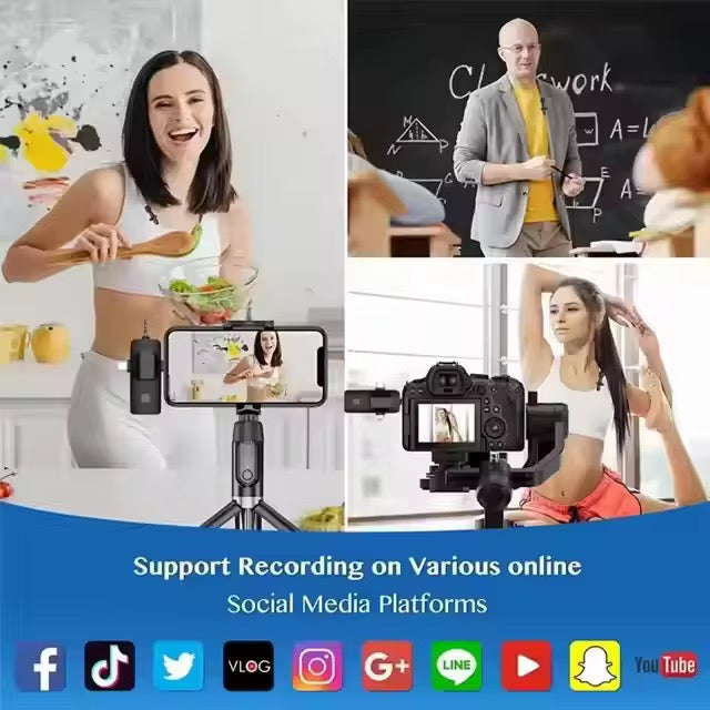 2-in-1 Dual Wireless Clip-On Microphone with Noise Reduction & One-Touch Recording – USB-C Rechargeable, 360° Omnidirectional