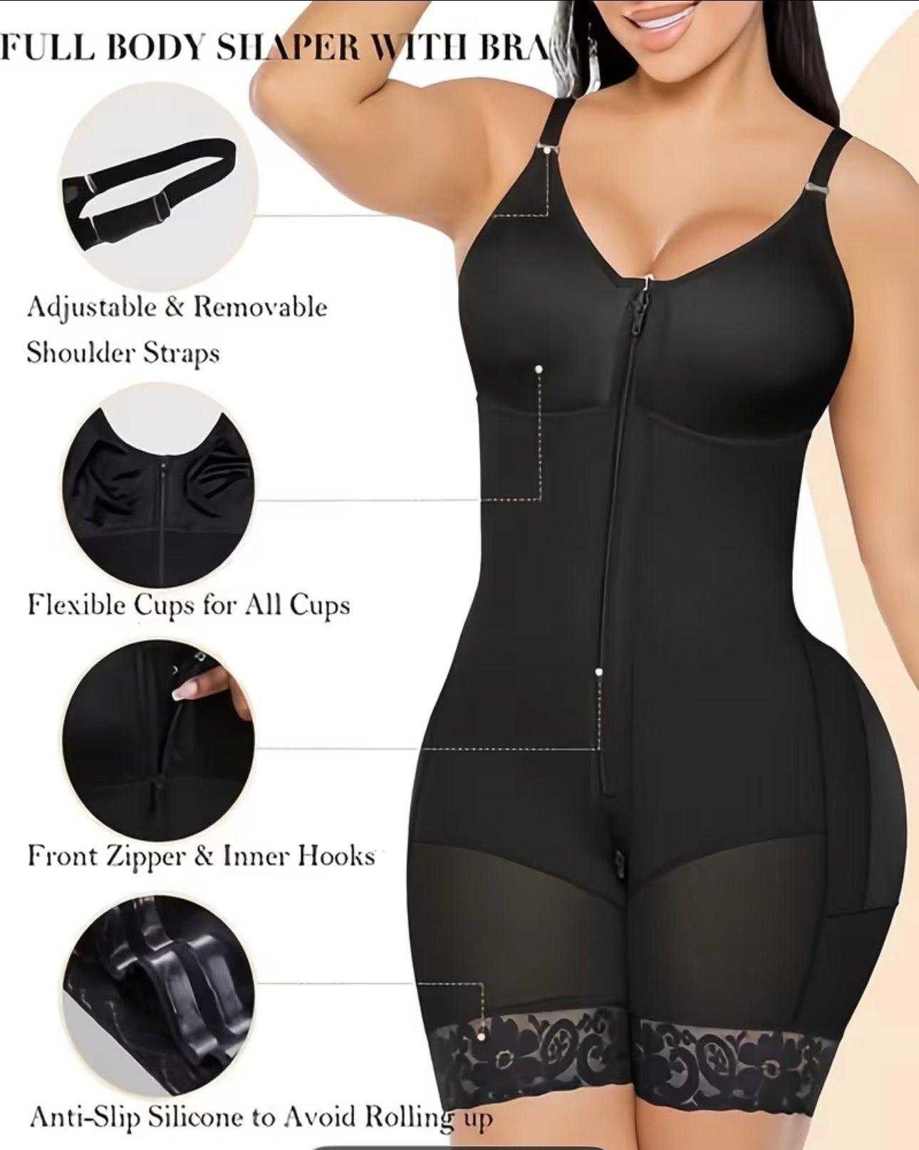Women Full Body Shapewear Tummy Control Zip Bodysuit Waist Trainer